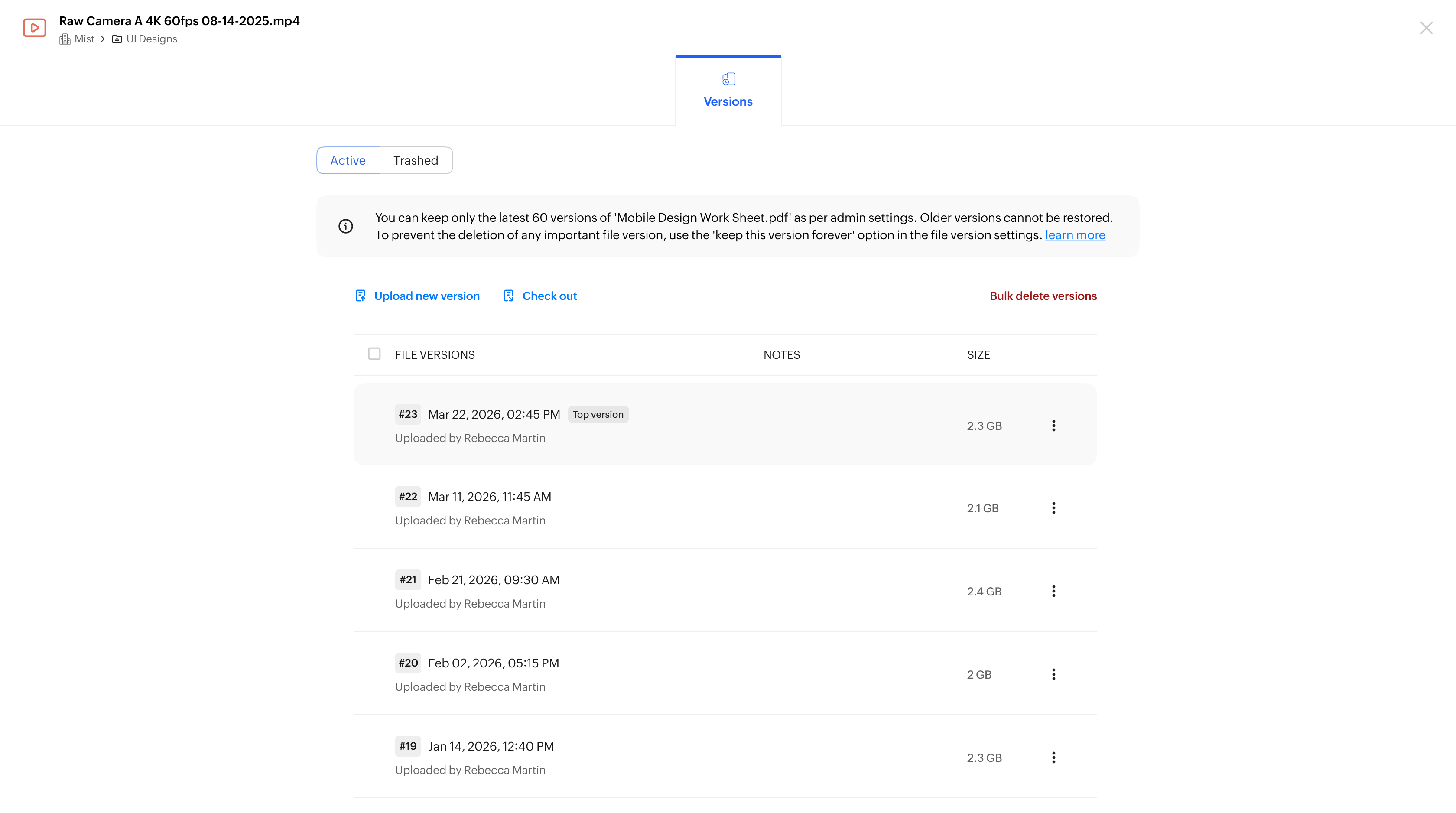 Version retention in action